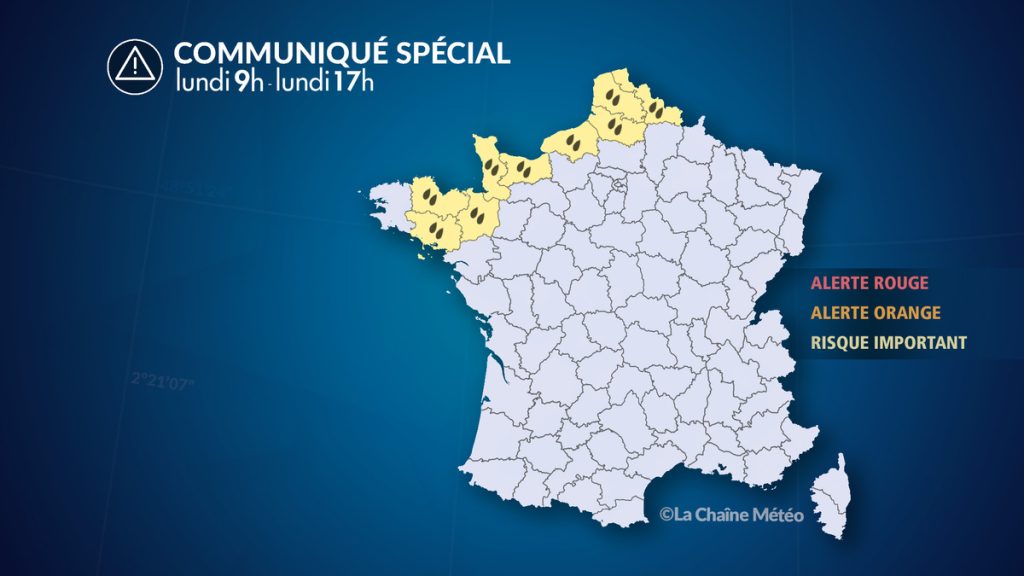 Alerte météo : pluie soutenue près de la Manche ce lundi