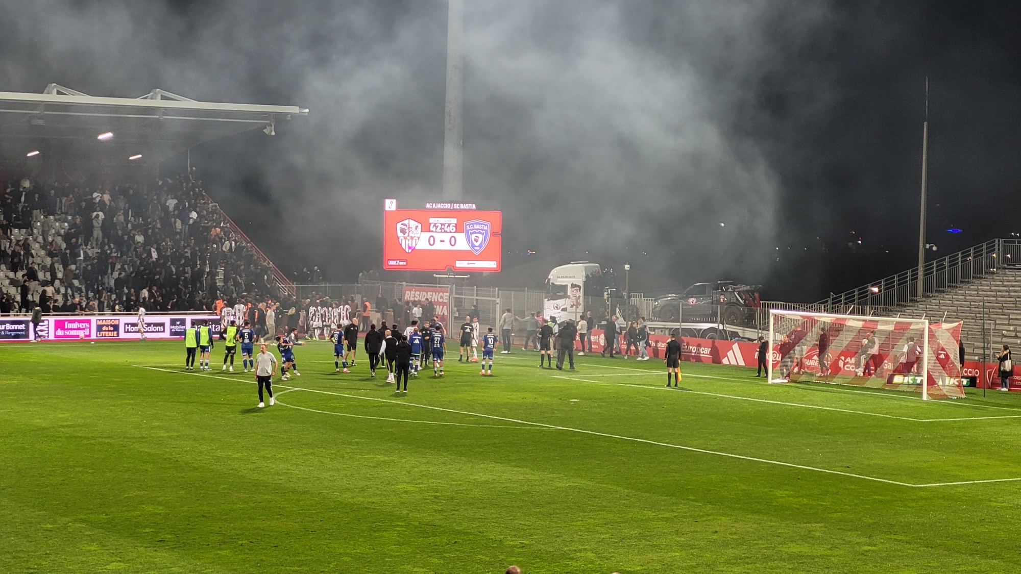 AC Ajaccio – SC Bastia définitivement arrêté en raison des conditions météo