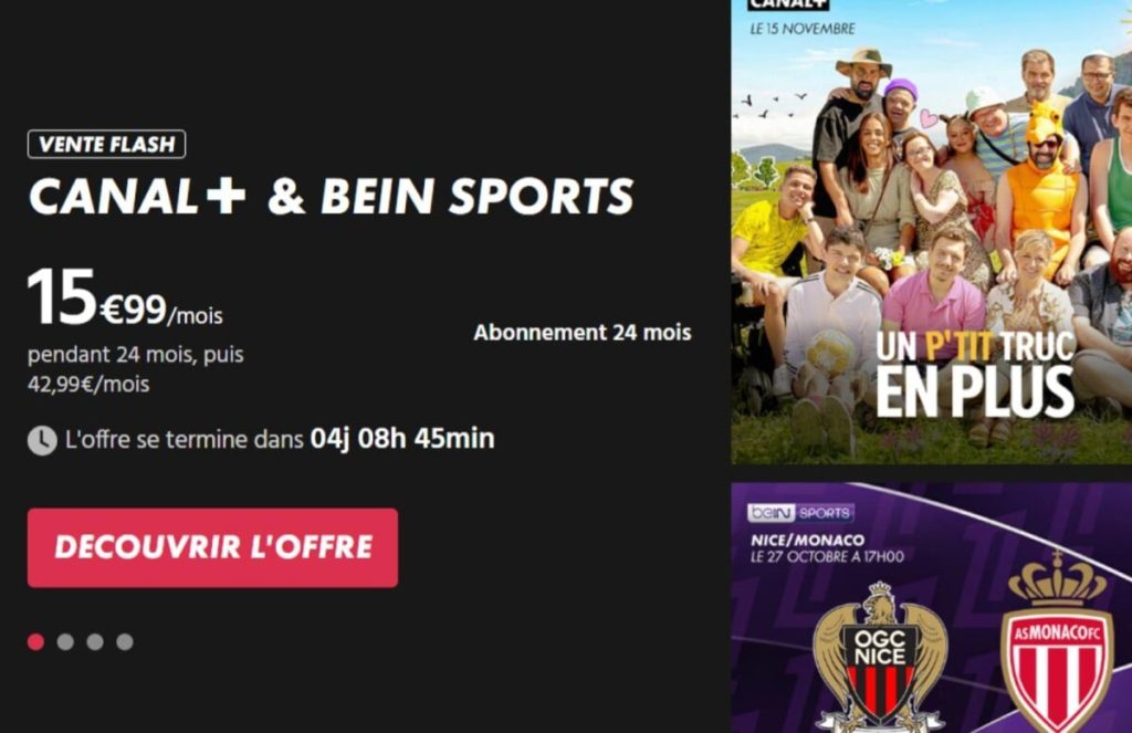 le pack Canal+ & beIN Sports coûte moins de 16€/mois