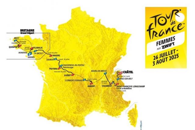 Parcours du Tour de France Femmes 2025, programme et carte détaillée étape par étape