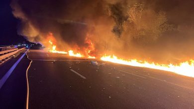 un camion percute une voiture sur la bande d’arrêt d’urgence et prend feu sur l’autoroute A1