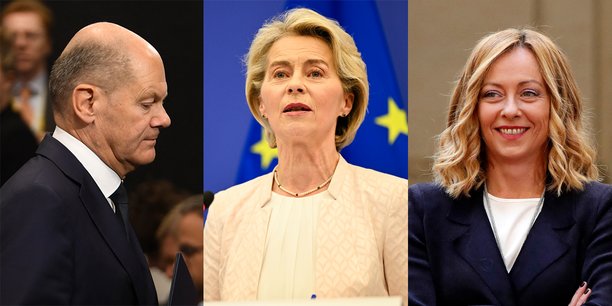 Ursula Von der Leyen, Giorgia Meloni et Olaf Scholz, trois visions opposées